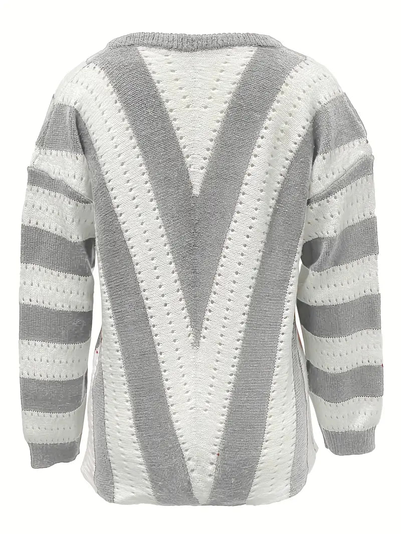 Pull rayé stylé col V femme