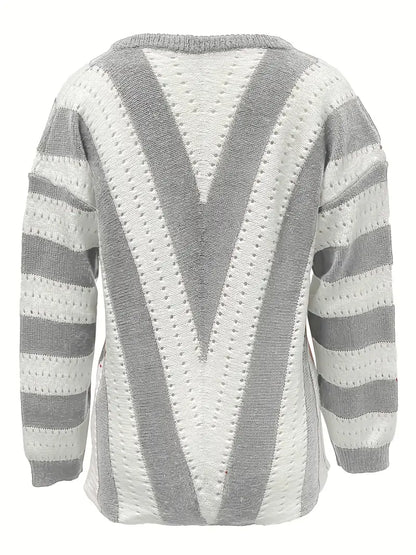 Pull rayé stylé col V femme