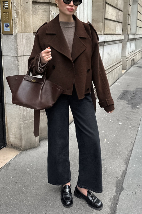 Veste en laine élégante à revers et double boutonnage pour femme