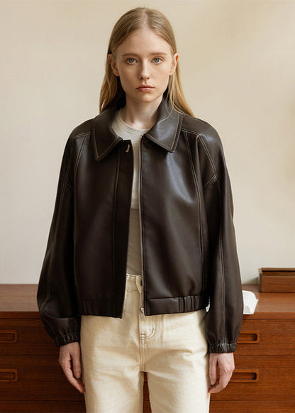 Bomber en similicuir noir