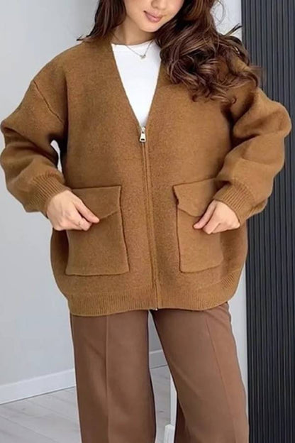 Veste polyvalente pour femme, col en V, avec poches