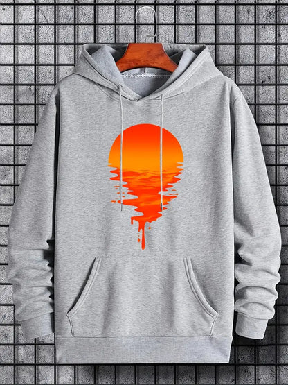 Pull homme à capuche motif coucher de soleil