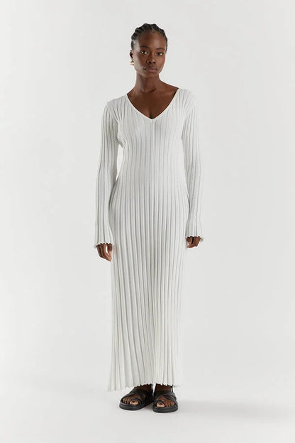 Robe midi confortable à col en V pour femmes