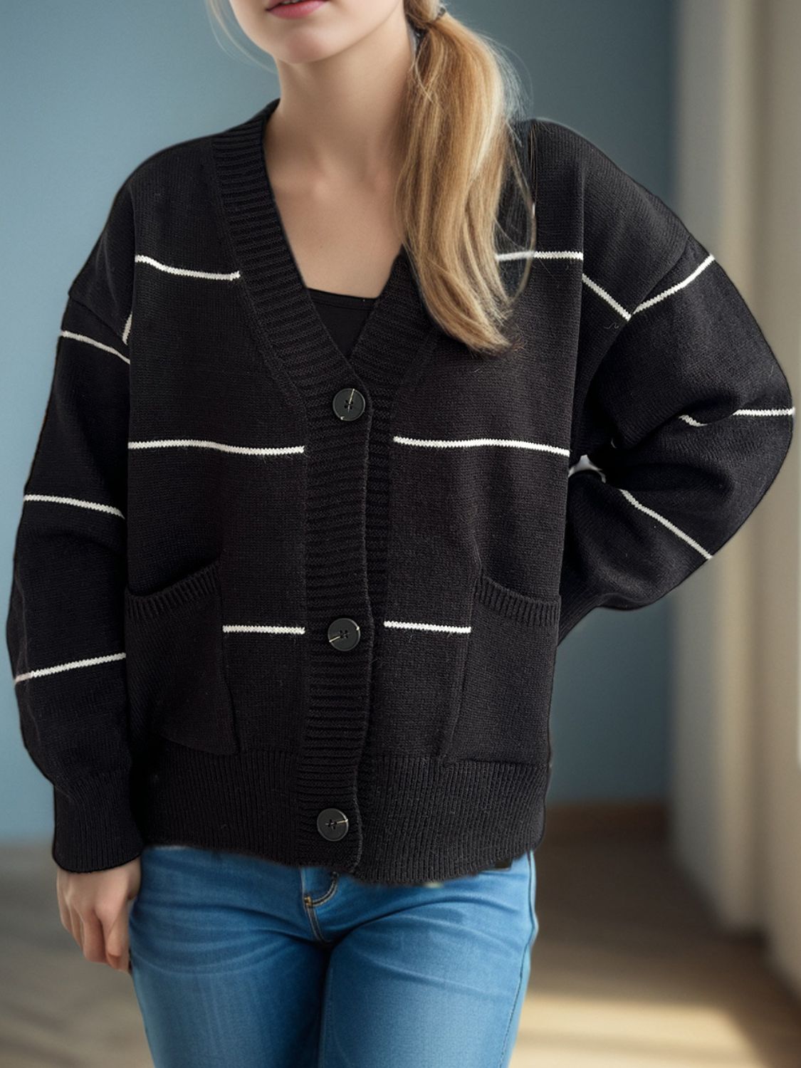 Cardigan tendance col V manches longues