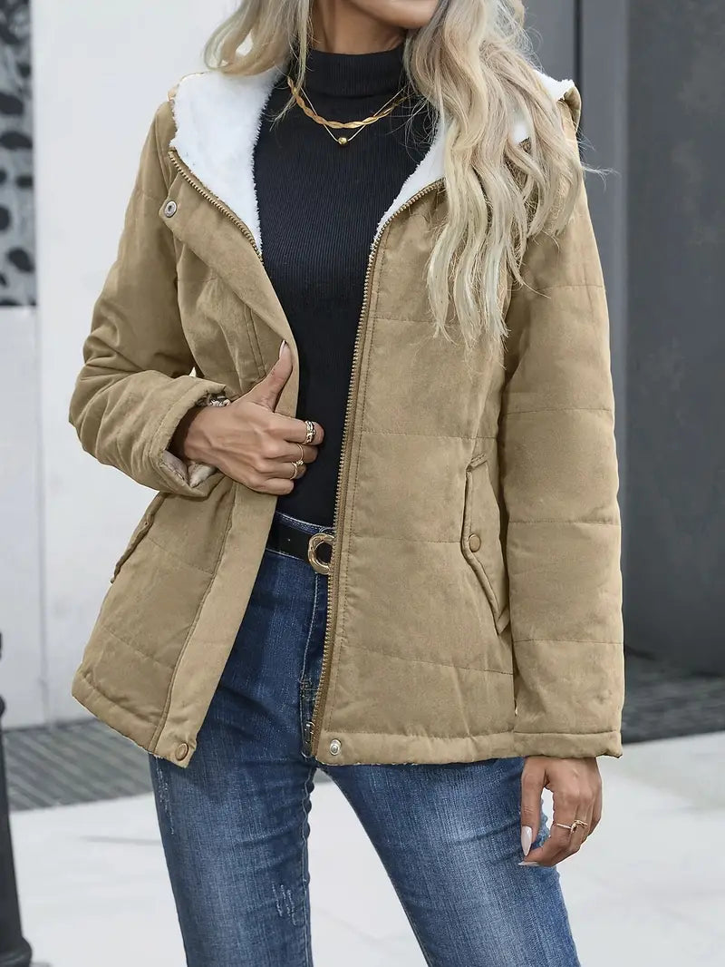 Manteau d'hiver femme fermeture éclair doublure fourrure chaud élégant