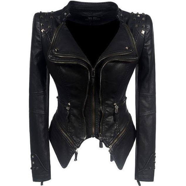 Blouson en cuir pour femme, clous, style motard
