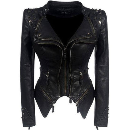 Blouson en cuir pour femme, clous, style motard