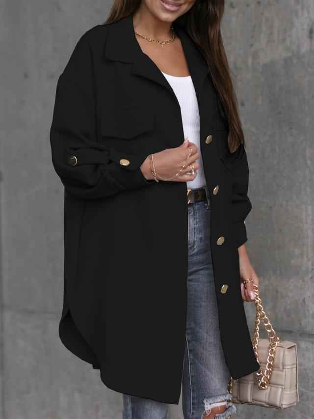 Veste confortable pour femme, manches longues, col en laine
