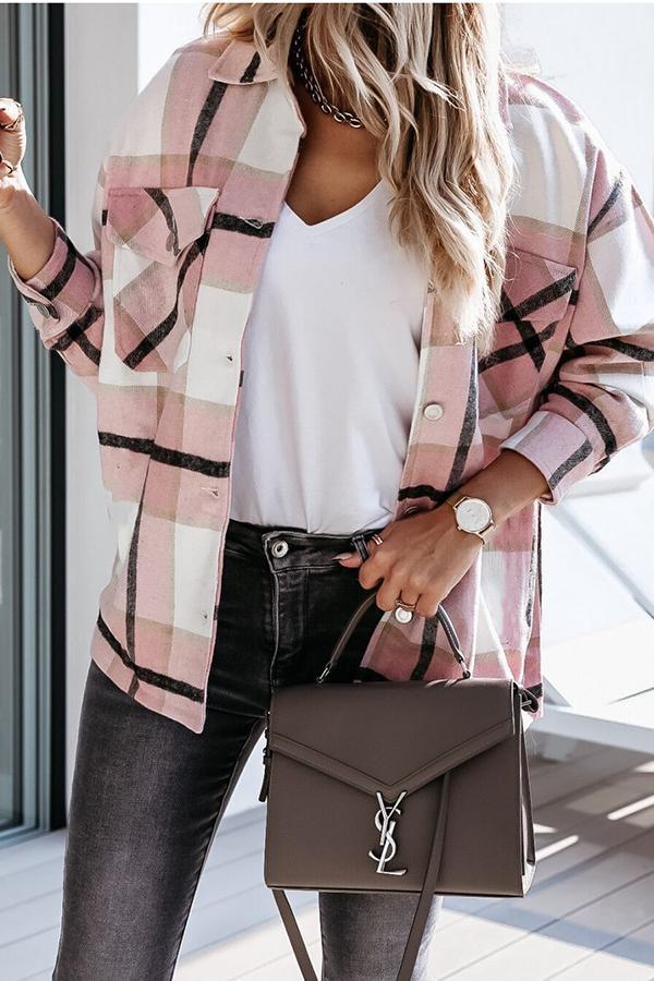 Veste à carreaux confortable avec poches Coupe décontractée