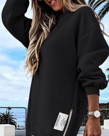 Robe douillette, sweat, manches longues, fermeture éclair, tendance