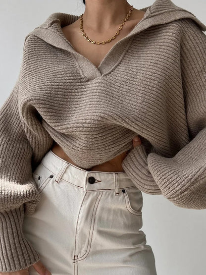 Pull en maille douillet Manches à bretelles Col ouvert