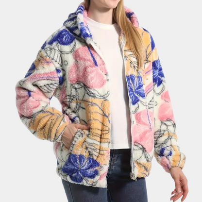 Doudoune femme à fleurs avec capuche