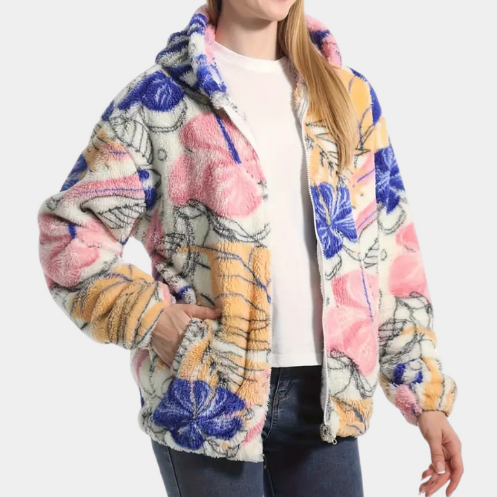 Doudoune femme à fleurs avec capuche