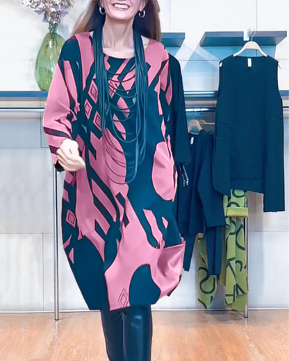 Robe femme col rond avec imprimé
