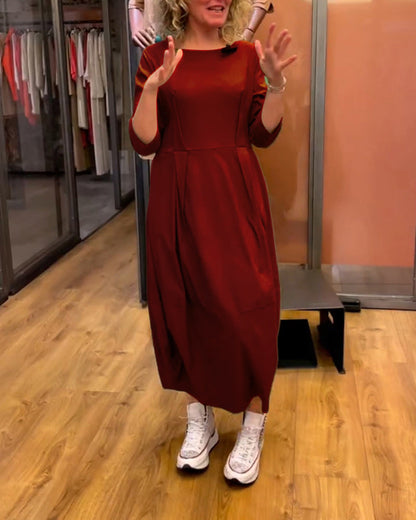 Robe élégante encolure ronde manches 2/3
