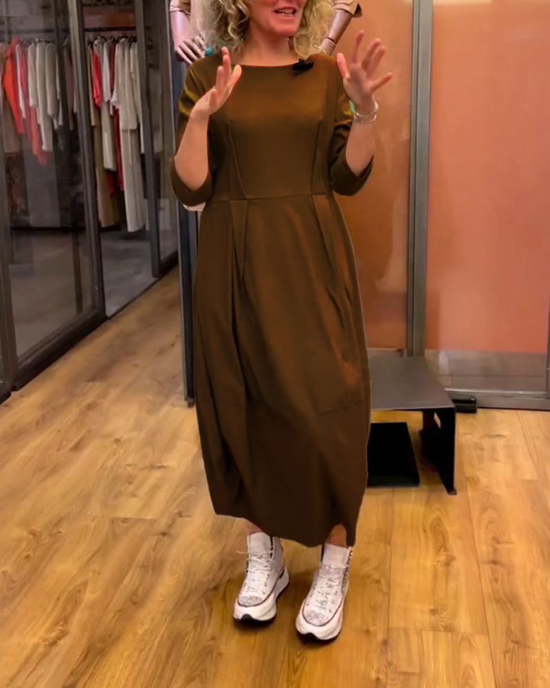 Robe élégante encolure ronde manches 2/3