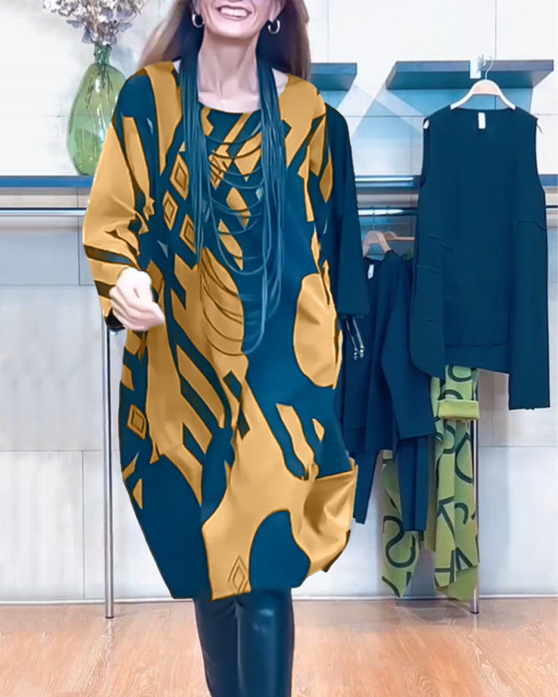 Robe femme col rond avec imprimé
