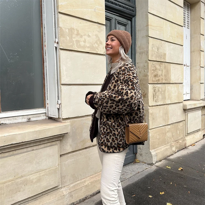 Stylische Damenjacke Leopardenmuster Modern - IdealeKleiden