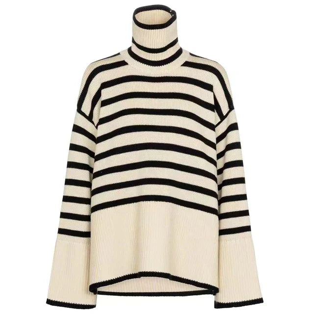 Pull-over col roulé rayé pour femme
