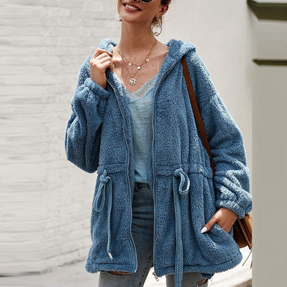 Veste teddy douce oversize avec capuche et poches