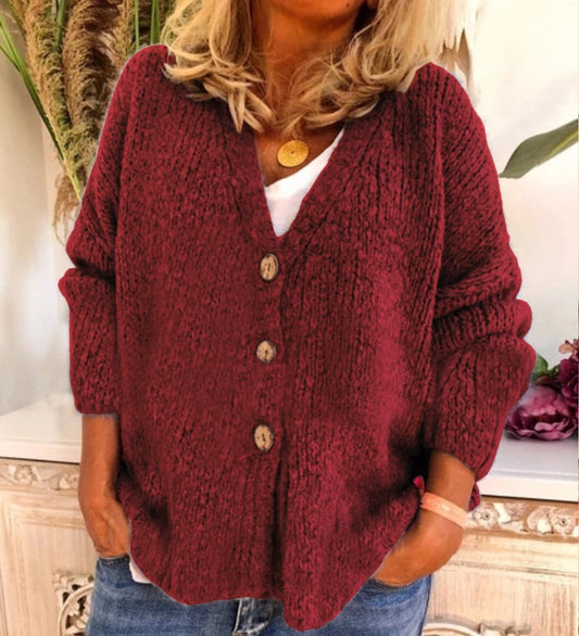 Weite Cardigan Damen Oversized Knopf V-Ausschnitt - IdealeKleiden