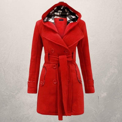 Trench-coat classique croisé avec capuche