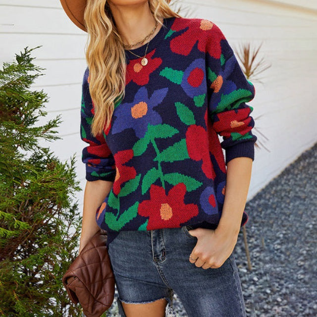 Pull en maille à motif floral pour femme