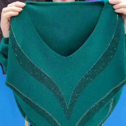 Pull élégant à col en V pour femme, style hivernal et chaud