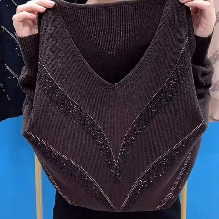 Pull élégant à col en V pour femme, style hivernal et chaud