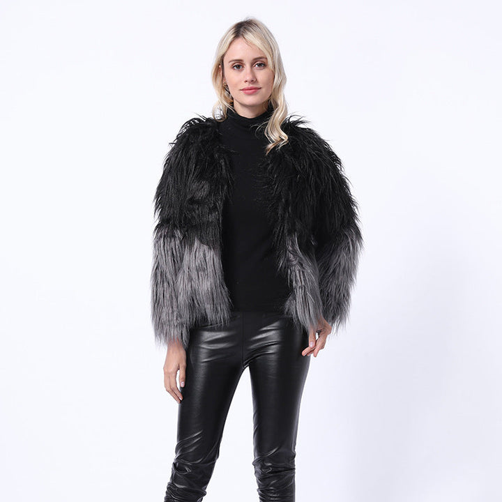 Veste boléro élégante en fausse fourrure pour femmes, col montant