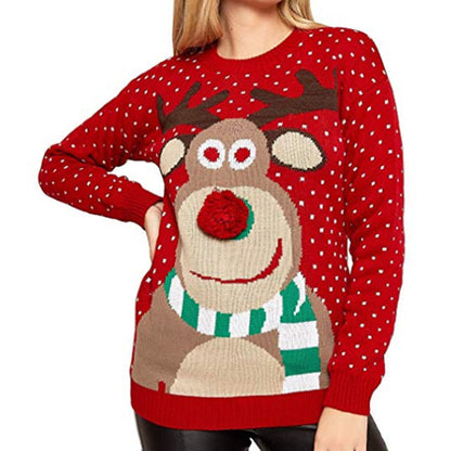 Pull de Noël femme motif renne tricoté
