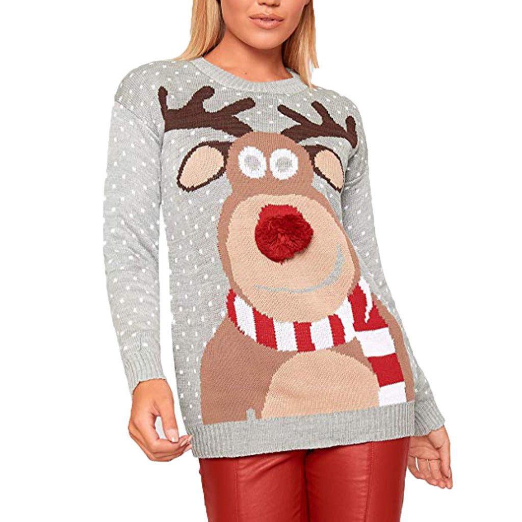 Pull de Noël femme motif renne tricoté