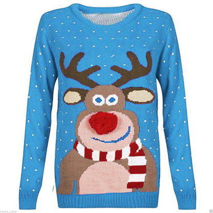 Pull de Noël femme motif renne tricoté