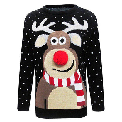 Pull de Noël femme motif renne tricoté