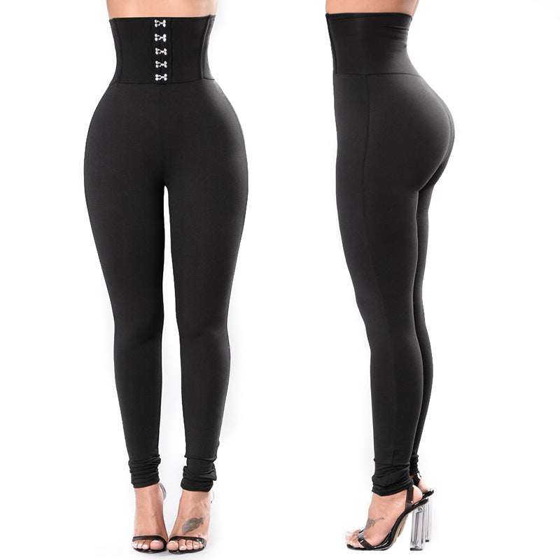 Legging femme taille haute boutonnée mode élégante