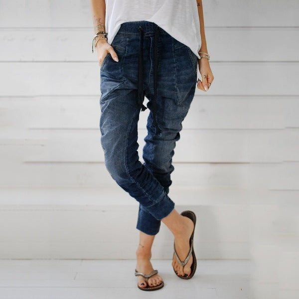 Pantalon cargo femme Confortable Denim Taille Élastique