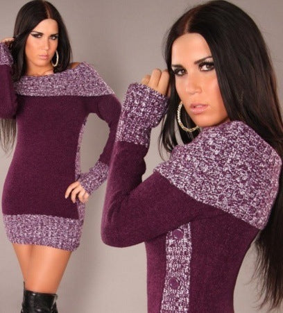 Robe tricotée femme élégante épaules dénudées chic