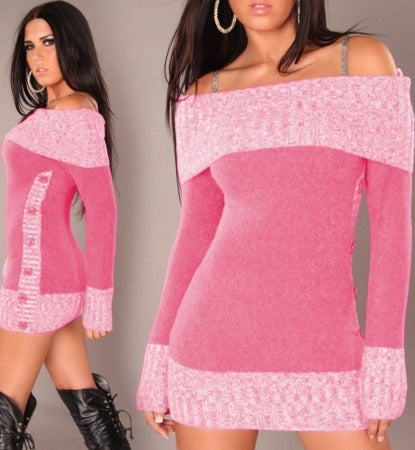 Robe tricotée femme élégante épaules dénudées chic