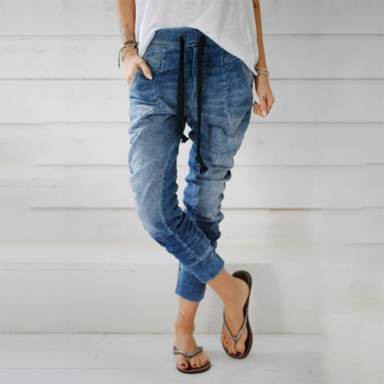 Pantalon cargo femme Confortable Denim Taille Élastique