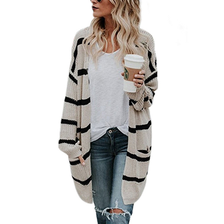 Cardigan Femme Tricot Décontracté Rayé Ouvert sur le devant