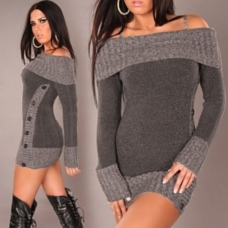 Robe tricotée femme élégante épaules dénudées chic