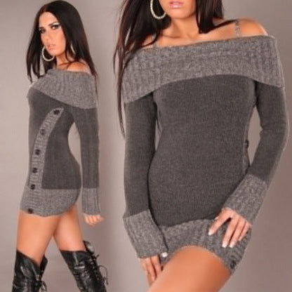Robe tricotée femme élégante épaules dénudées chic