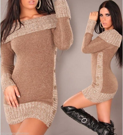 Robe tricotée femme élégante épaules dénudées chic