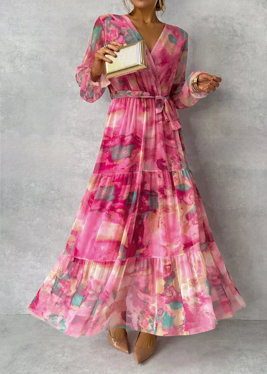 Damen Maxikleid Blumenmuster Elegant Plissiert - IdealeKleiden