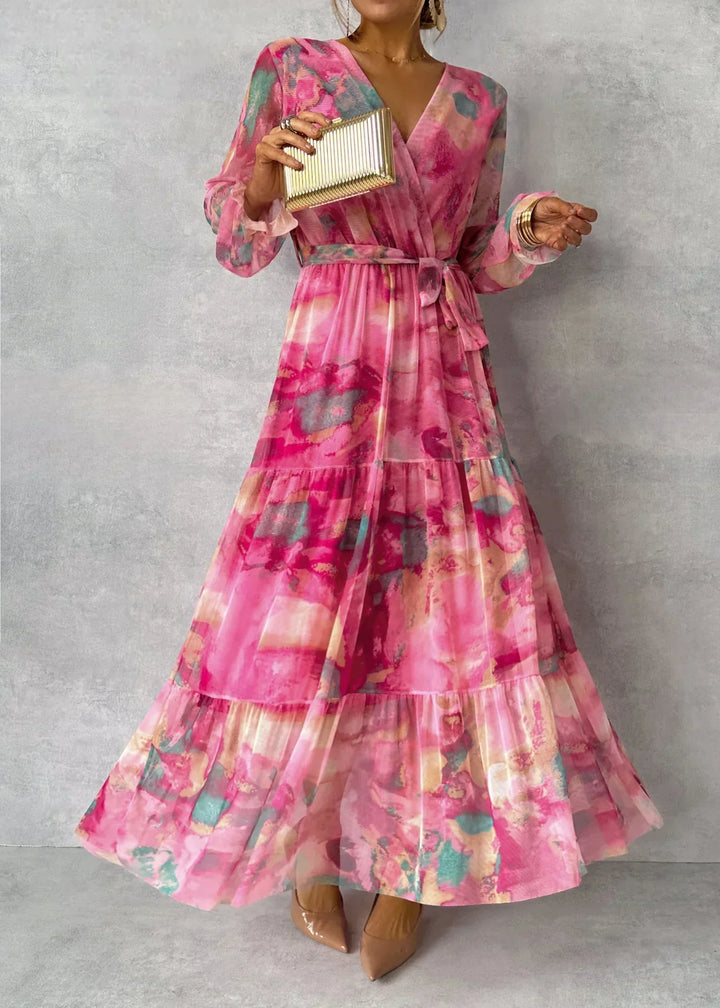 Damen Maxikleid Blumenmuster Elegant Plissiert - IdealeKleiden