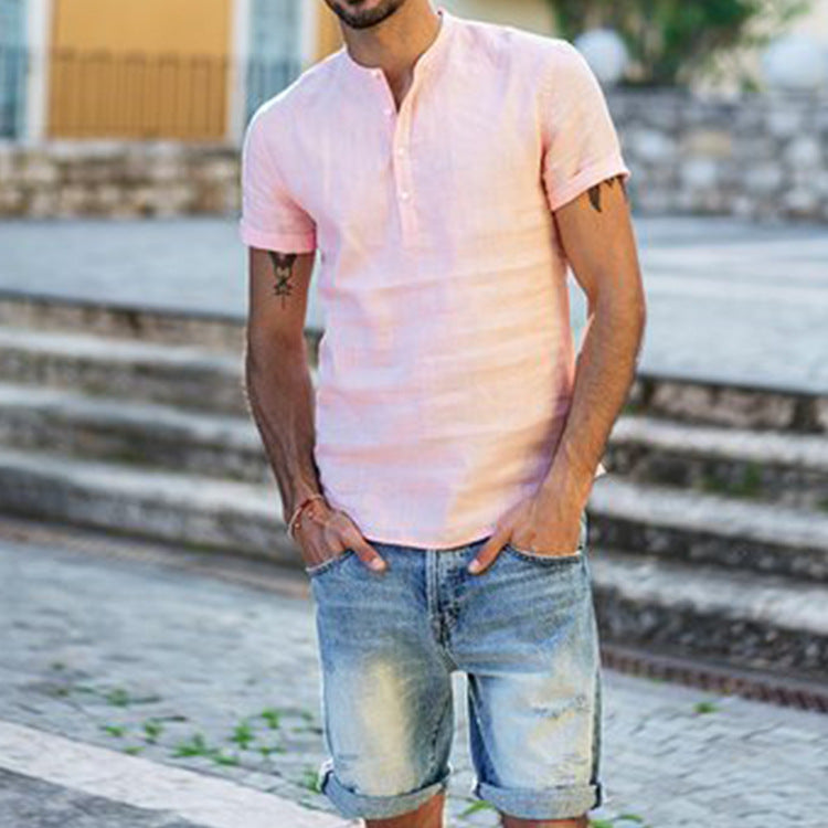Chemise homme manches courtes en coton Col officier moderne