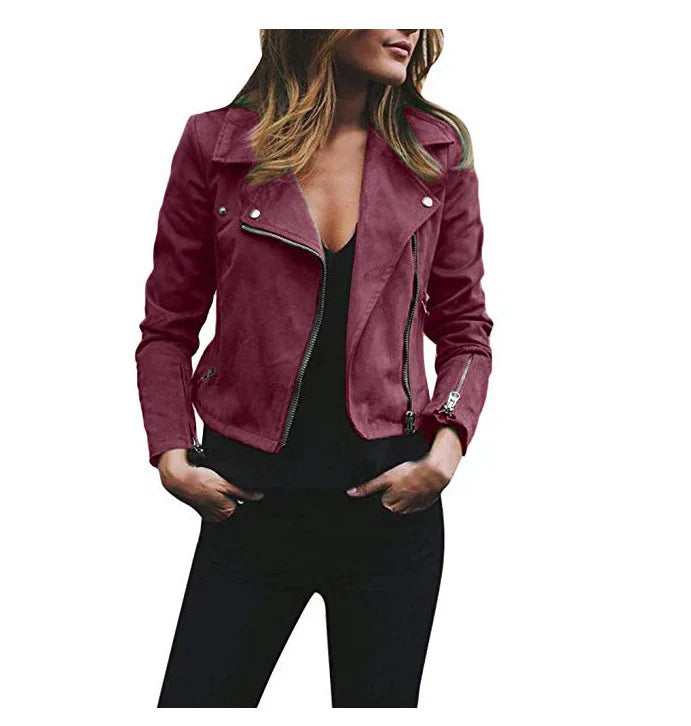 Veste courte pour femme avec fermeture éclair à manches longues