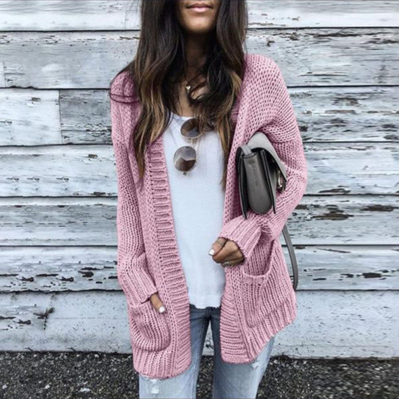 Cardigan femme en grosse maille confortable avec poches