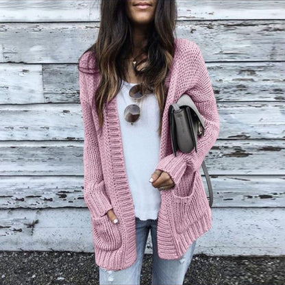 Cardigan femme en grosse maille confortable avec poches