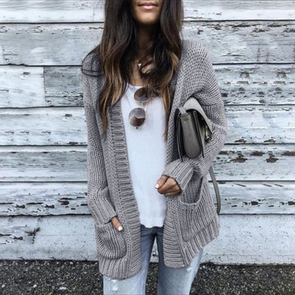 Cardigan femme en grosse maille confortable avec poches